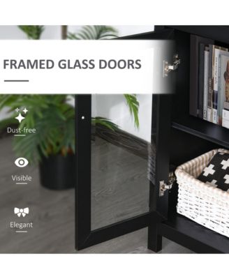 71" Freesding Bookshelf Storage Cabinet Hutch w/ Glass Doors,