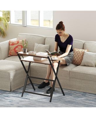 HOMCOM Small Folding Desk Foldable Computer Desk with Monitor Shelf