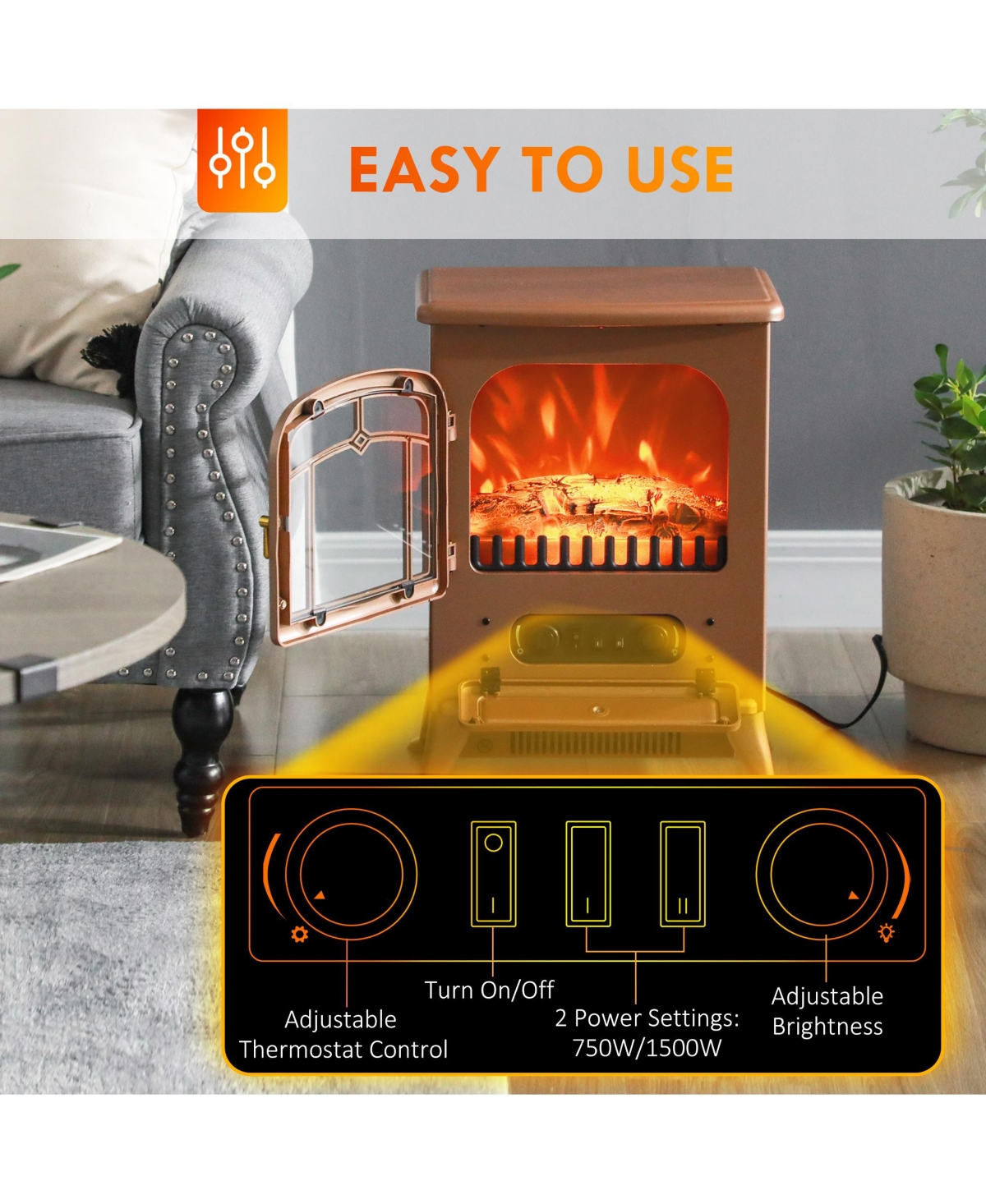 Homcom Electric Fireplace Heater with Realistic Led Flames