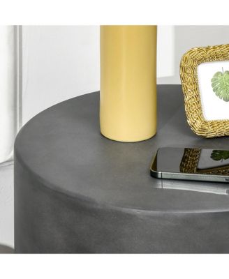 Accent Table with Concrete Finish, Round Side Table, Dark