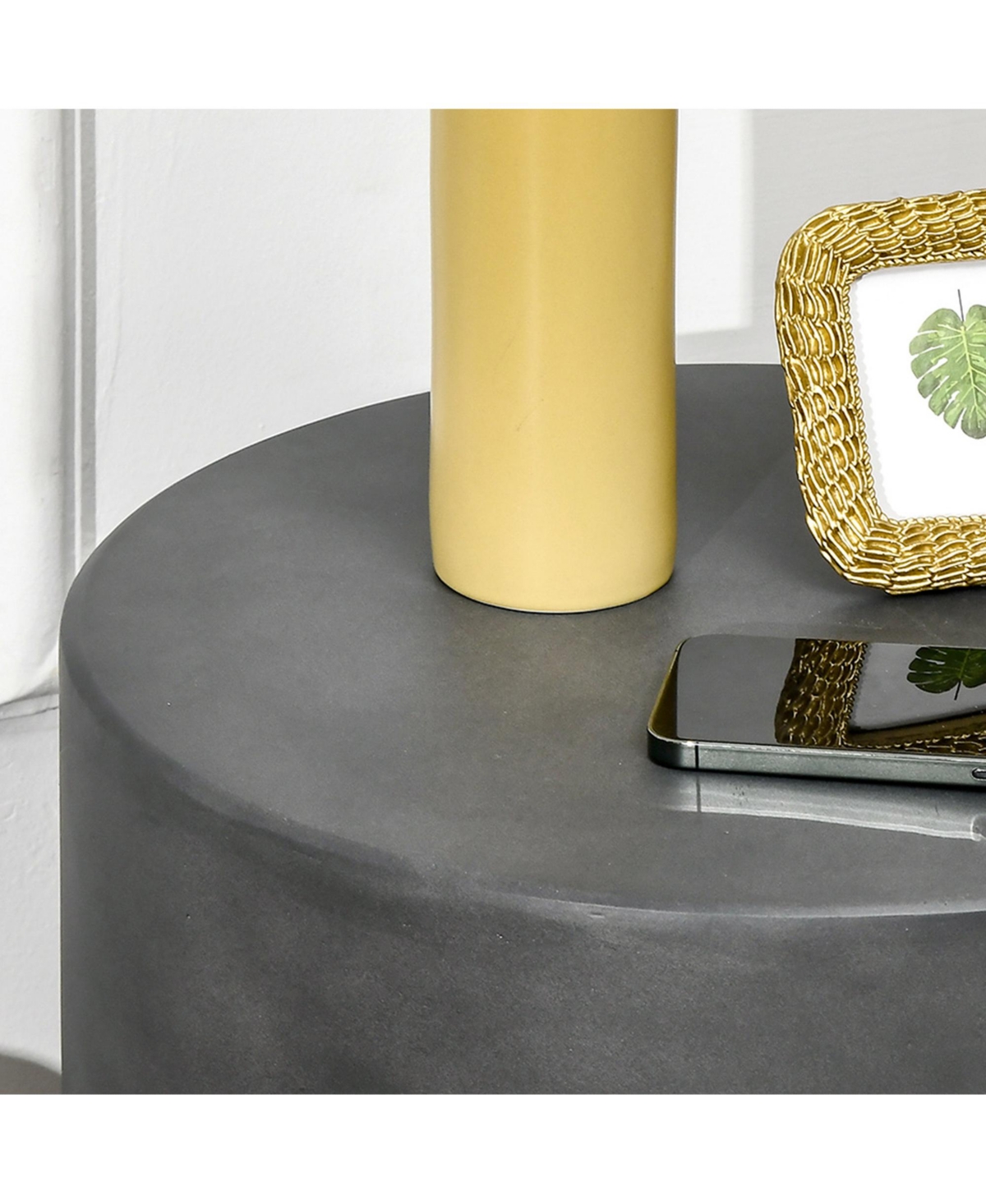 Homcom Lightweight Accent Table with Concrete Finish, Round Side Table with 4 Adjustable Feet for Indoor, Outdoor, Charcoal Grey