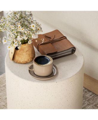 Accent Table with Concrete Finish, Round Side Table, Light