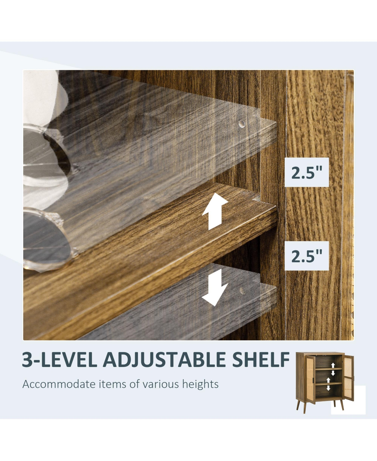 Homcom Sideboard Buffet Cabinet with Rattan Doors, Brown