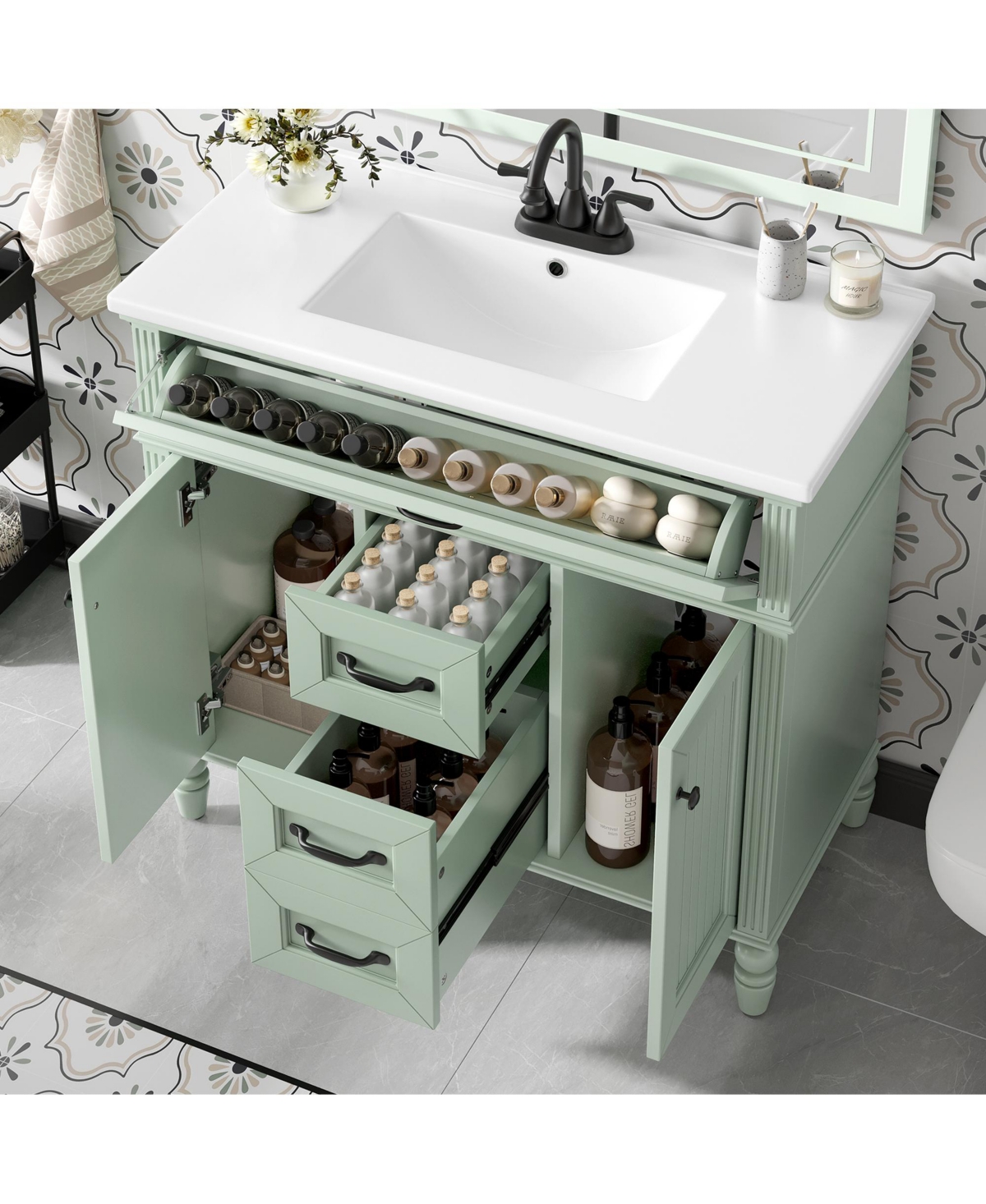 Casainc Freestanding Bathroom Vanity with Sink 2 Drawers and Soft Close Doors