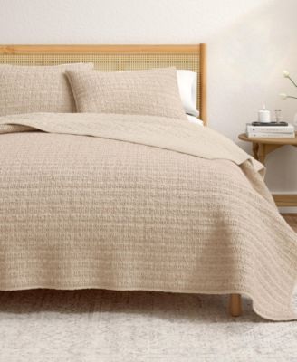 3-Pc. 100% Cotton Honeycomb Waffle Garment Washed Quilt Set