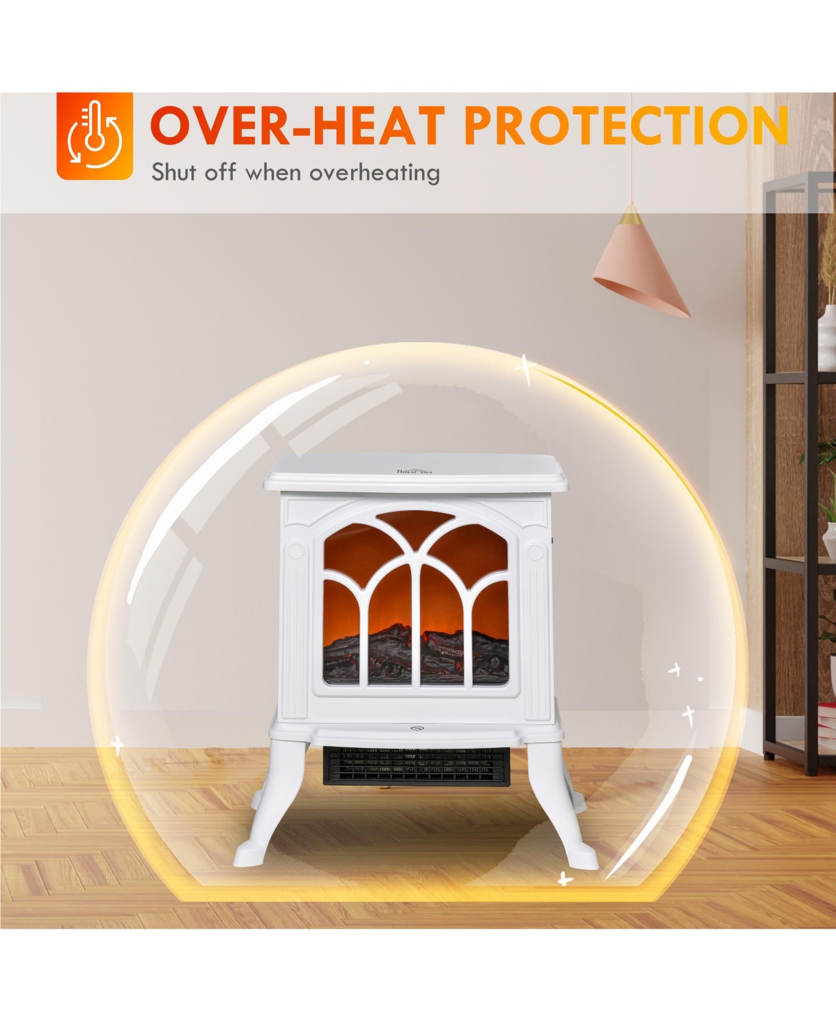 Homcom Portable Indoor Electric Fireplace Heater Stove w/ Realistic Flame White