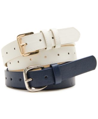 Women's Grain and Double Keeper Buckle 2-Pc Wide Belt