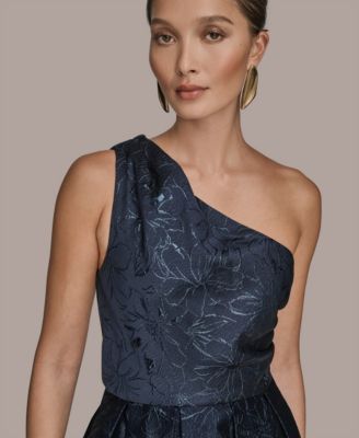 Women's One-Shoulder Metallic Jacquard A-Line Gown