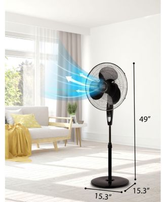 BLACK+DECKER 16" Stand Fan with Pedestal Base, Height Adjustable, with Remote and Touch Control Panel, Black