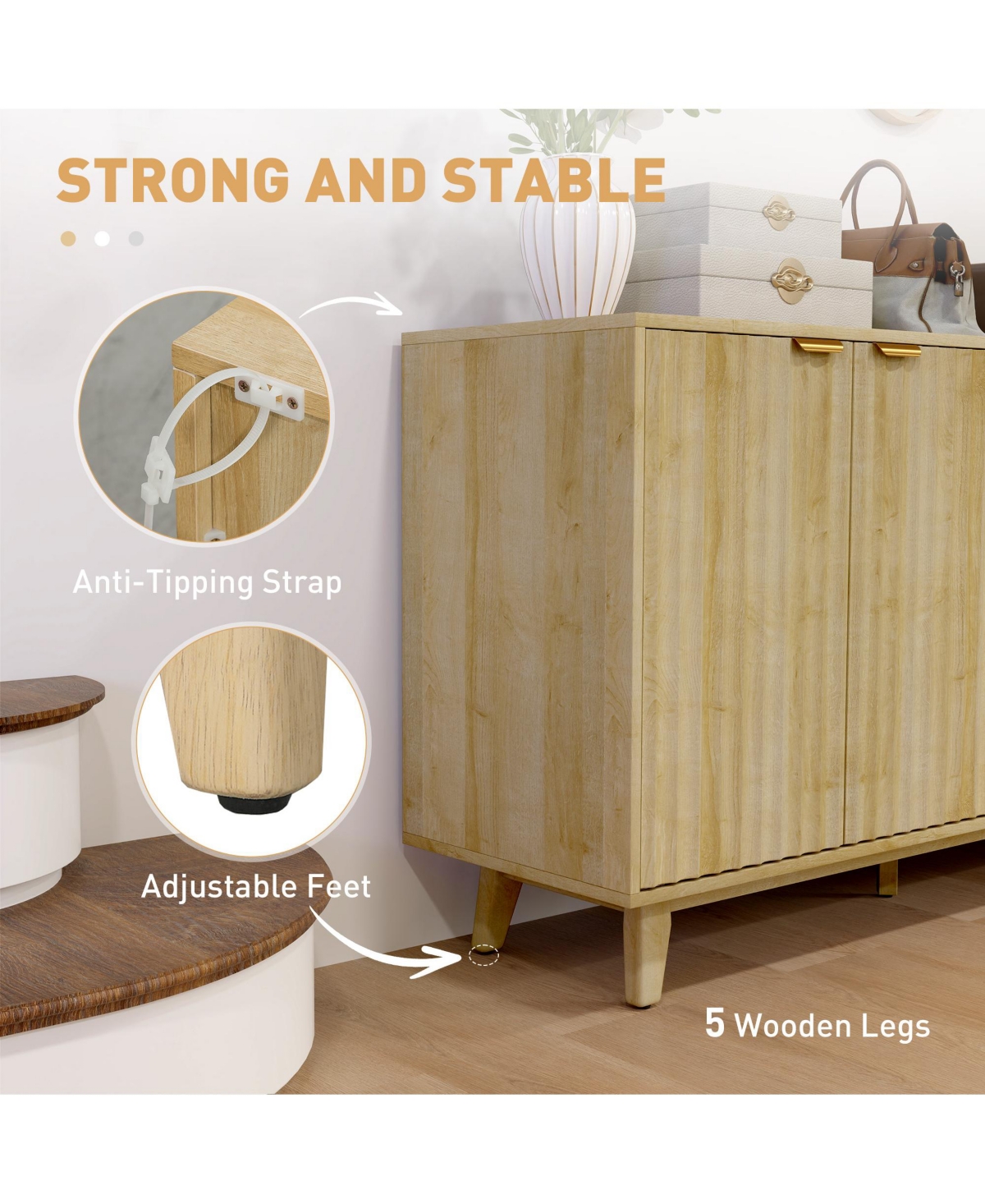 Homcom 55" Modern Sideboard Buffet Cabinet with Fluted Doors Wood Legs