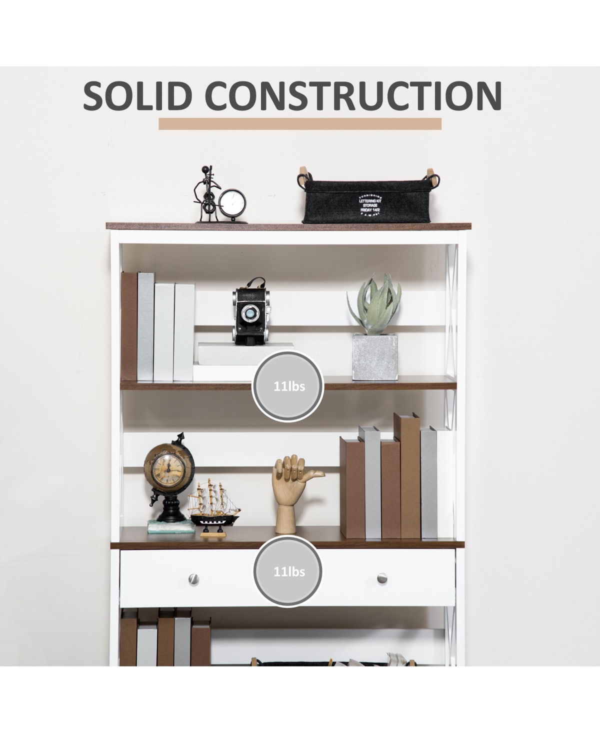 Homcom 4-Tier Shelving Bookcase Storage Cupboard with Pull Out Drawer, White