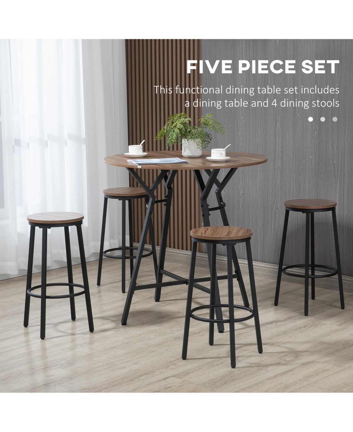 Homcom 5-Piece Bar Table and Chairs Set, Space Saving Dining Table with 4 Stools
