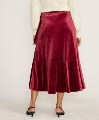 Women's Velvet Wrap Midi Skirt