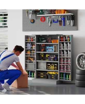Kitchen Pantry Storage Cabinet w/ 5-tier Shelving, 12 Spice Racks
