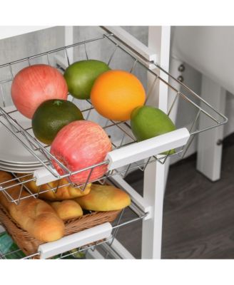 Rolling Kitchen Cart on Wheels with Drawer and 4 Wire Baskets