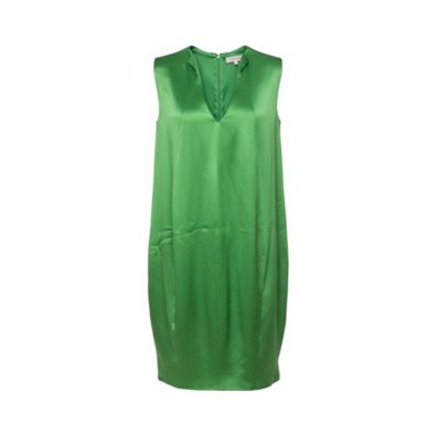 Women's Green Silk Satin Sleeveless Shift Dress