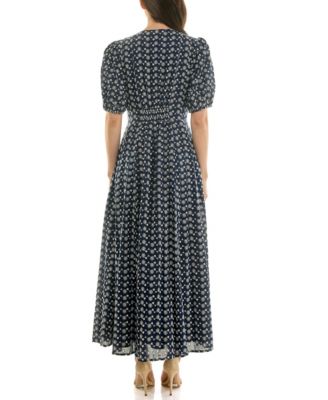 Women's Puff-Sleeve Eyelet Button-Front Dress