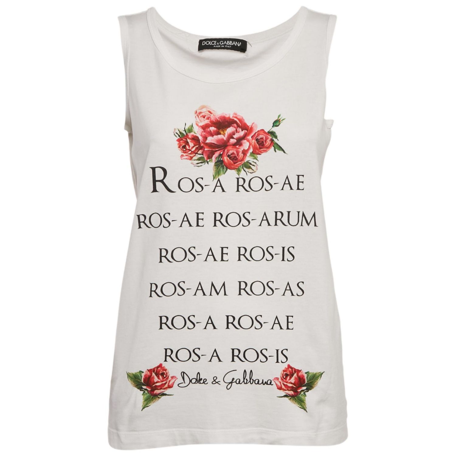 Women's White Printed Cotton Tank Top