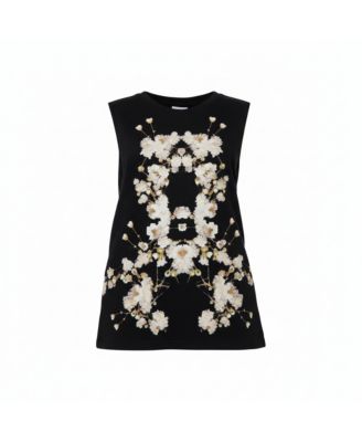Women's Black Cotton Floral Printed Tank Top