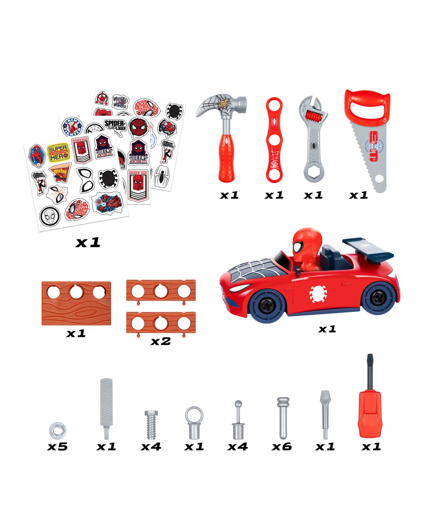 Детский игровой набор World Tech Toys Spider-Man Take Apart Car 55-Piece Tool Bench Playset, Ages 3+ — фото 6