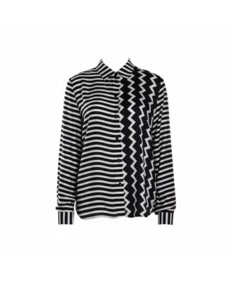 Women's Monochrome Silk Multiprint Long Sleeve Shirt