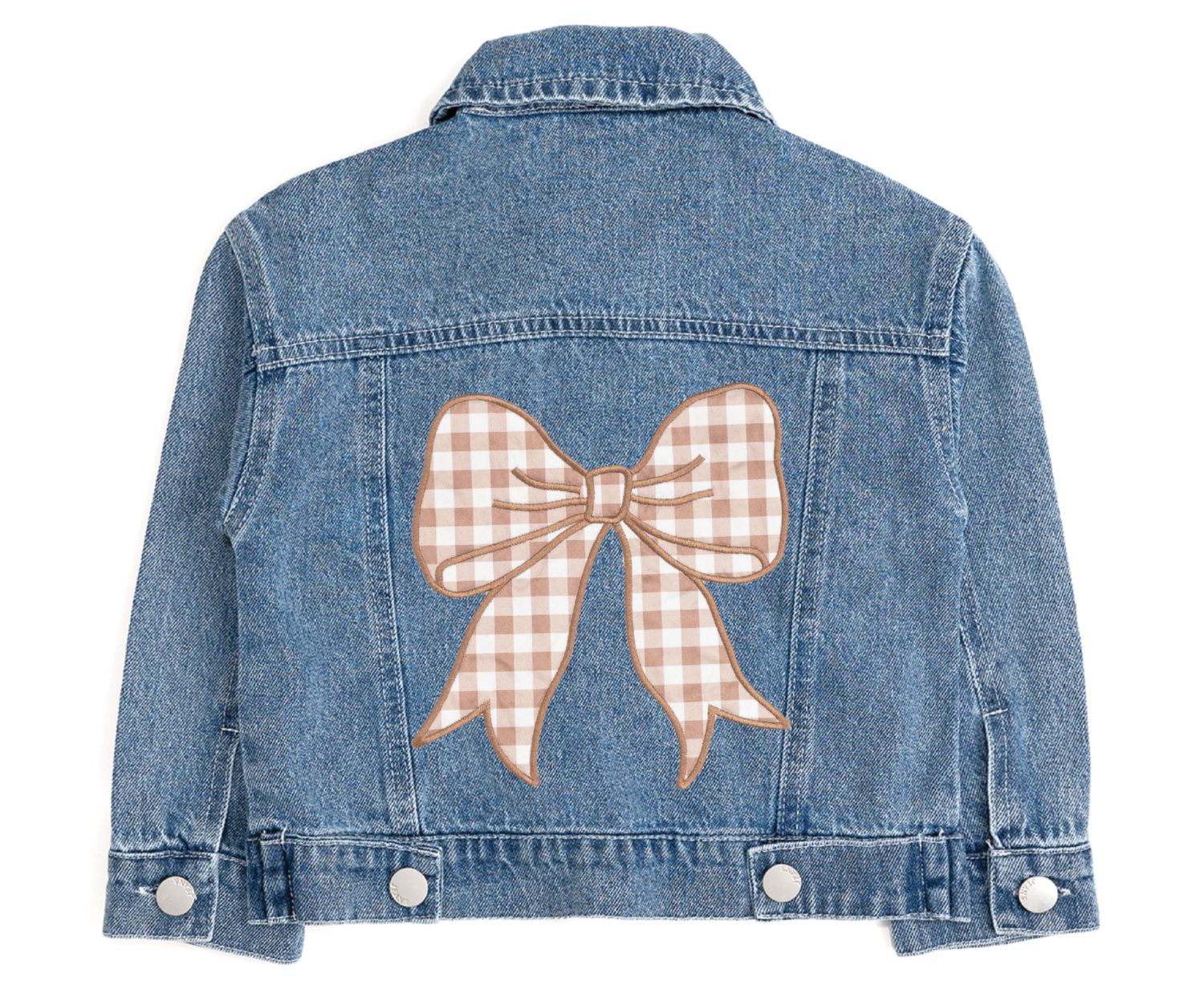 Little Girls Gingham Bow Patch Denim Jacket