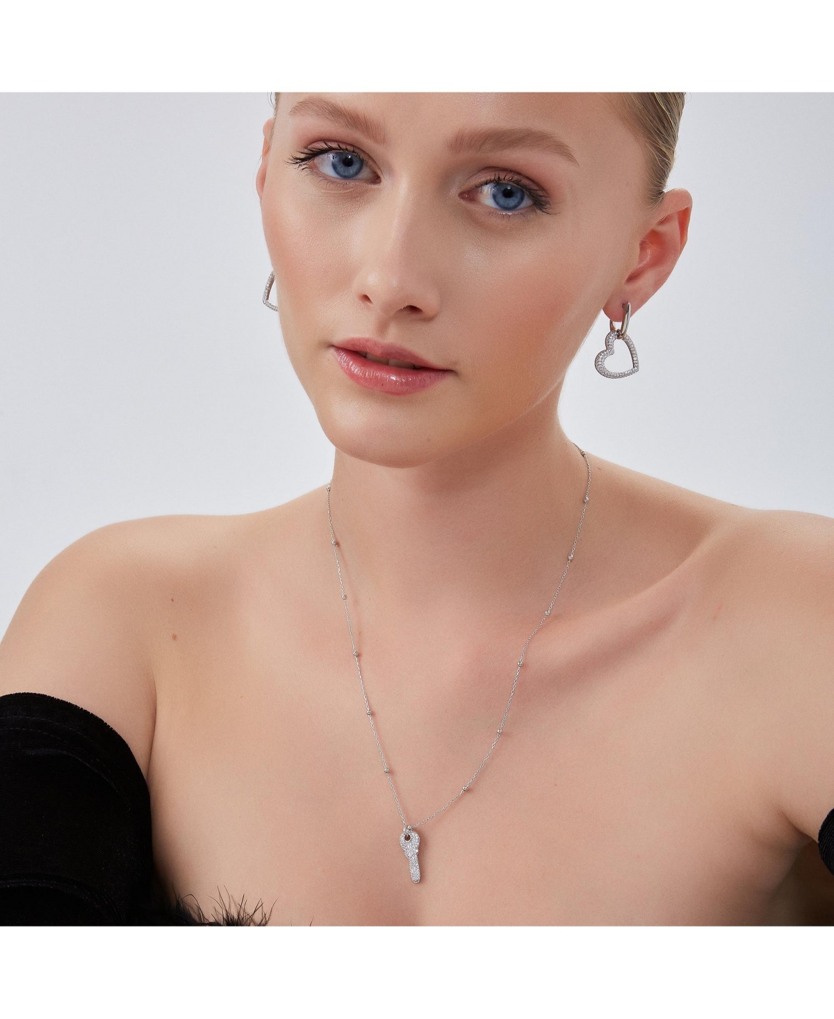 Spero London Key Pendant Necklace With Beaded Chain Sterling Silver