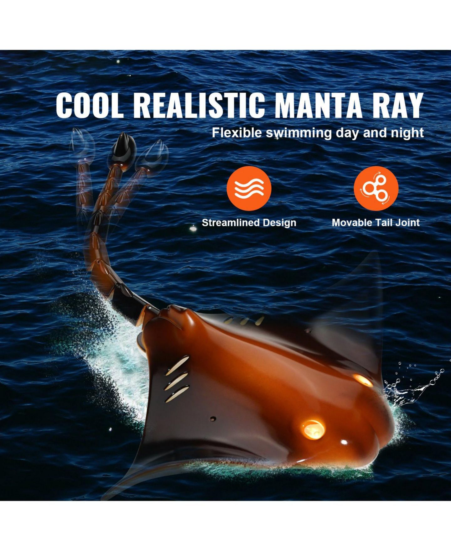 Детская игрушка HONGGE Manta Ray Remote-Control LED Swimming Toy, цвет: Коричневый — фото 5