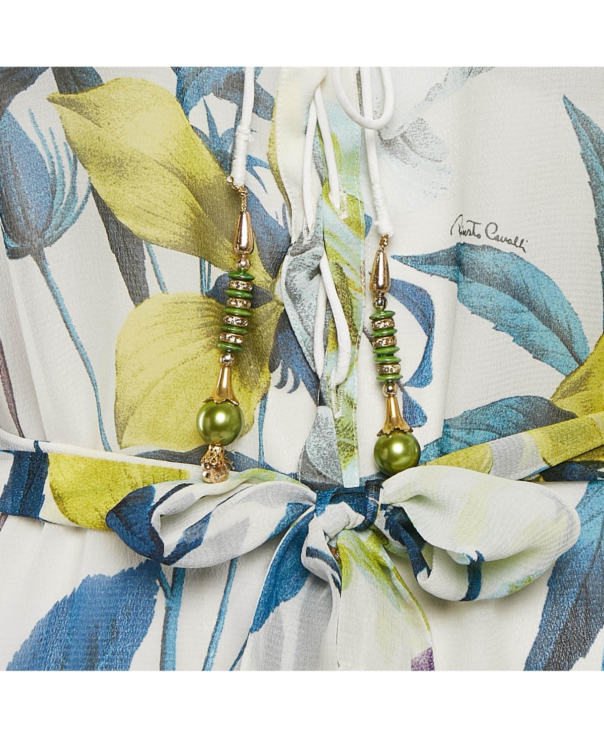 Pre-Owned Roberto Cavalli Women's Multicolor Floral Print Silk Ruffle Belted Dress