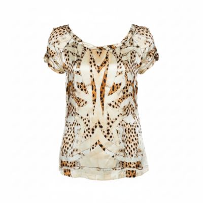 Women's Silk Leopard Print Short Sleeve Top