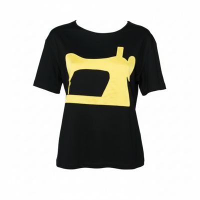 Women's Cheap And Chic Black Jersey Sewing Machine Appliqued T-Shirt