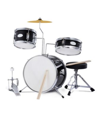 Kids Drum Set 3-Piece 14" Beginner Kit with Throne Pedal Sticks Black