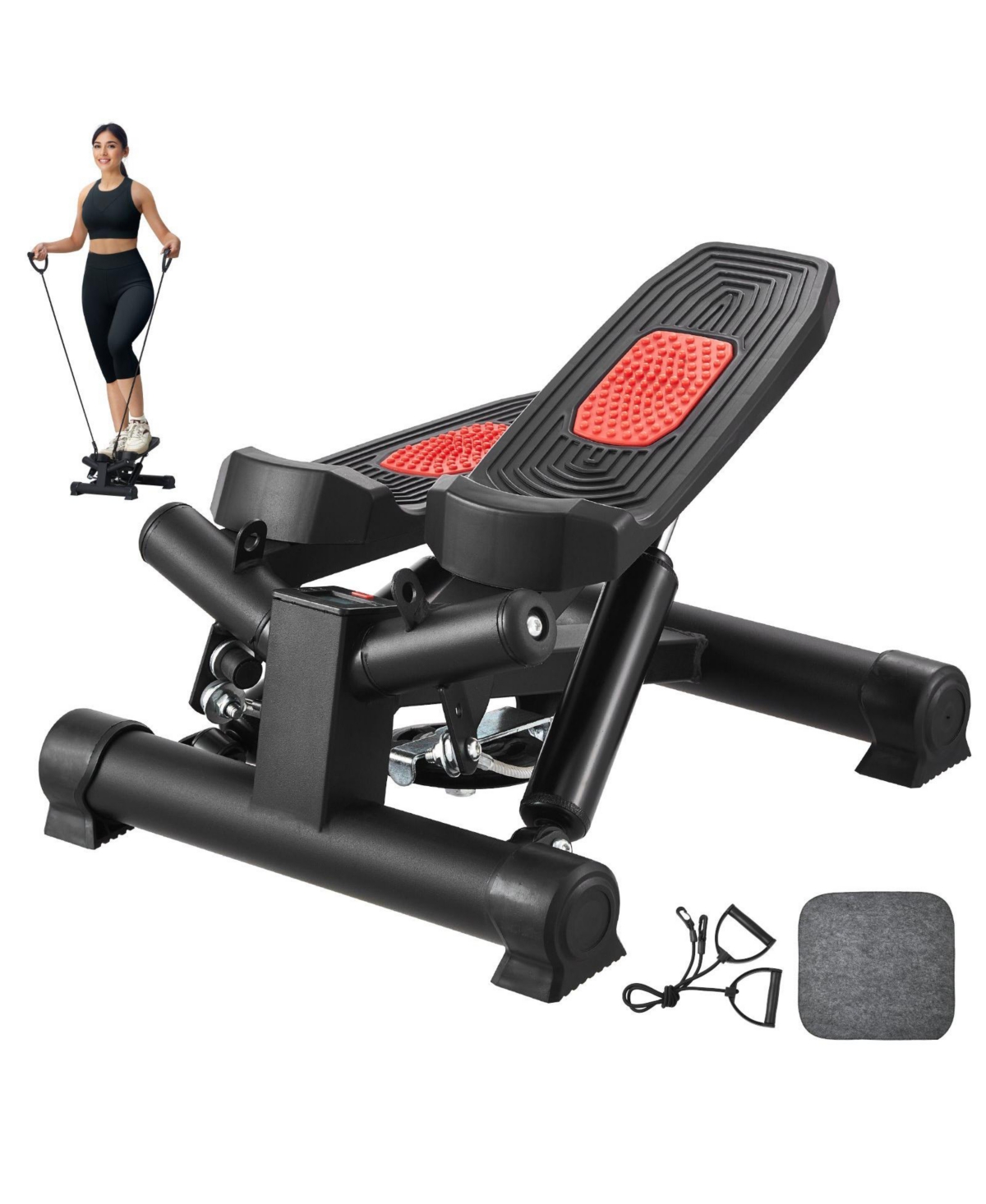 Mecale Mini Stair Stepper, Hydraulic Twist Stepper with Resistance Bands and Lcd Monitor for Home Exercise