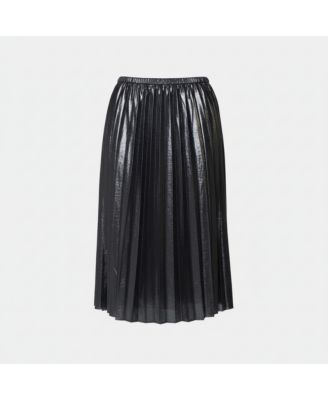 Women's Metallic Grey Lame' Pleated Knee Length Skirt