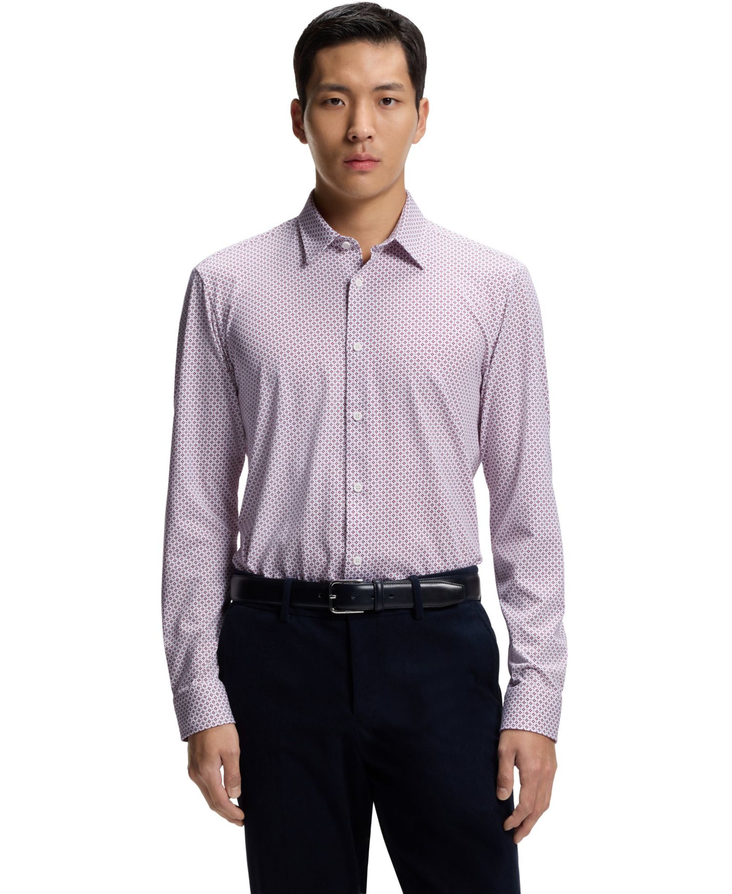 Men's Printed Cotton Blend Slim-Fit Dress Shirt