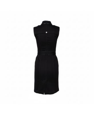 Brit Black Denim Belted Zipper Front Short Dress