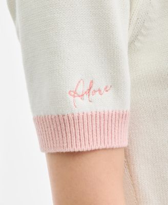 Women's Embroidered Colorblocked Short-Sleeve Sweater