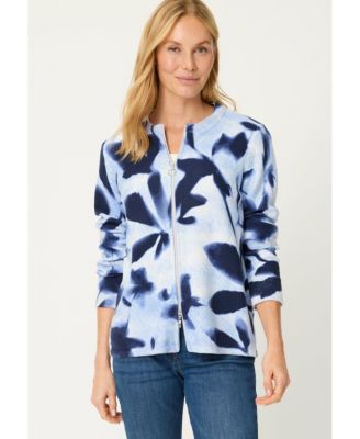 Women's Abstract Floral Zip Cardigan