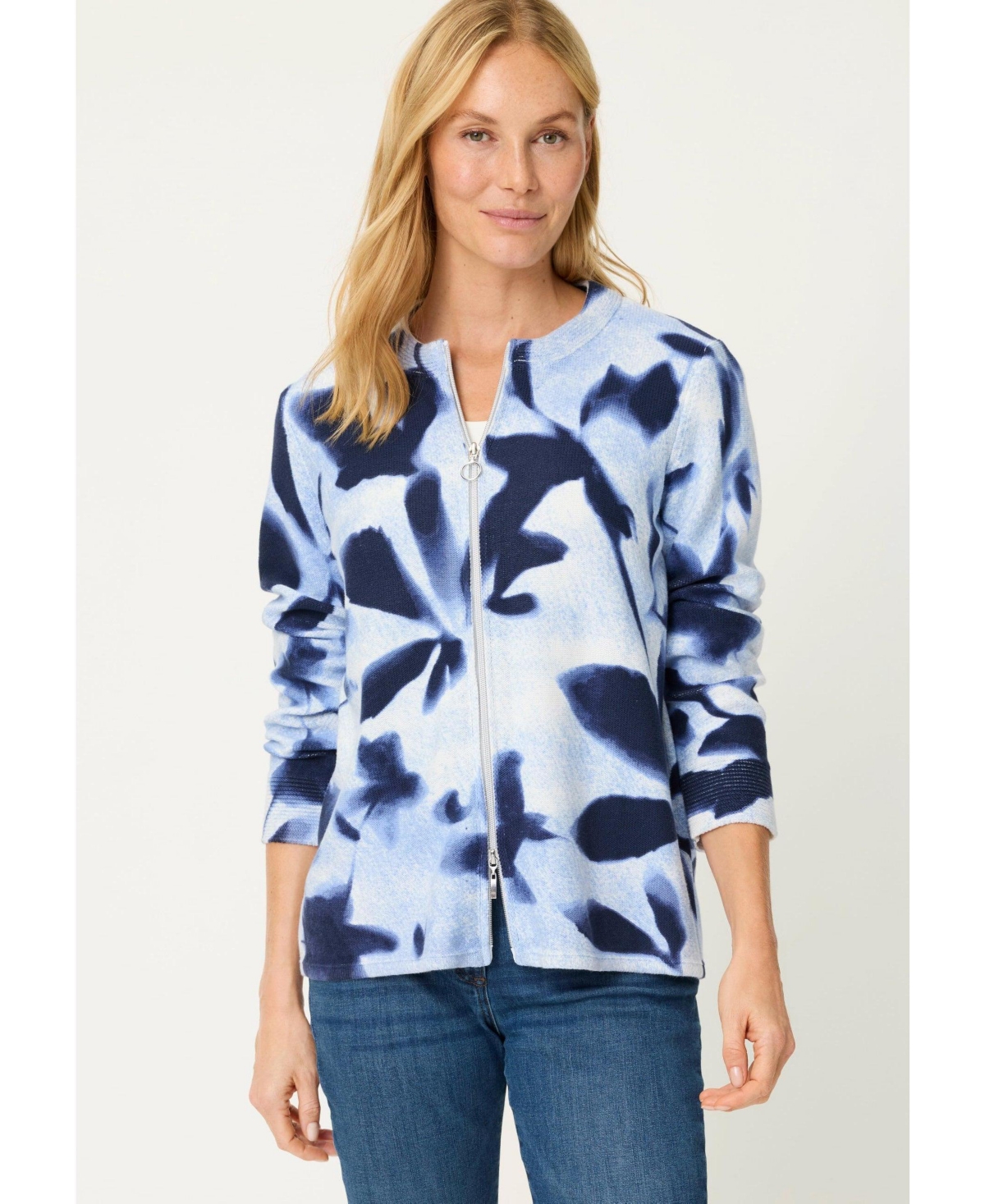 Olsen Women's Abstract Floral Zip Cardigan