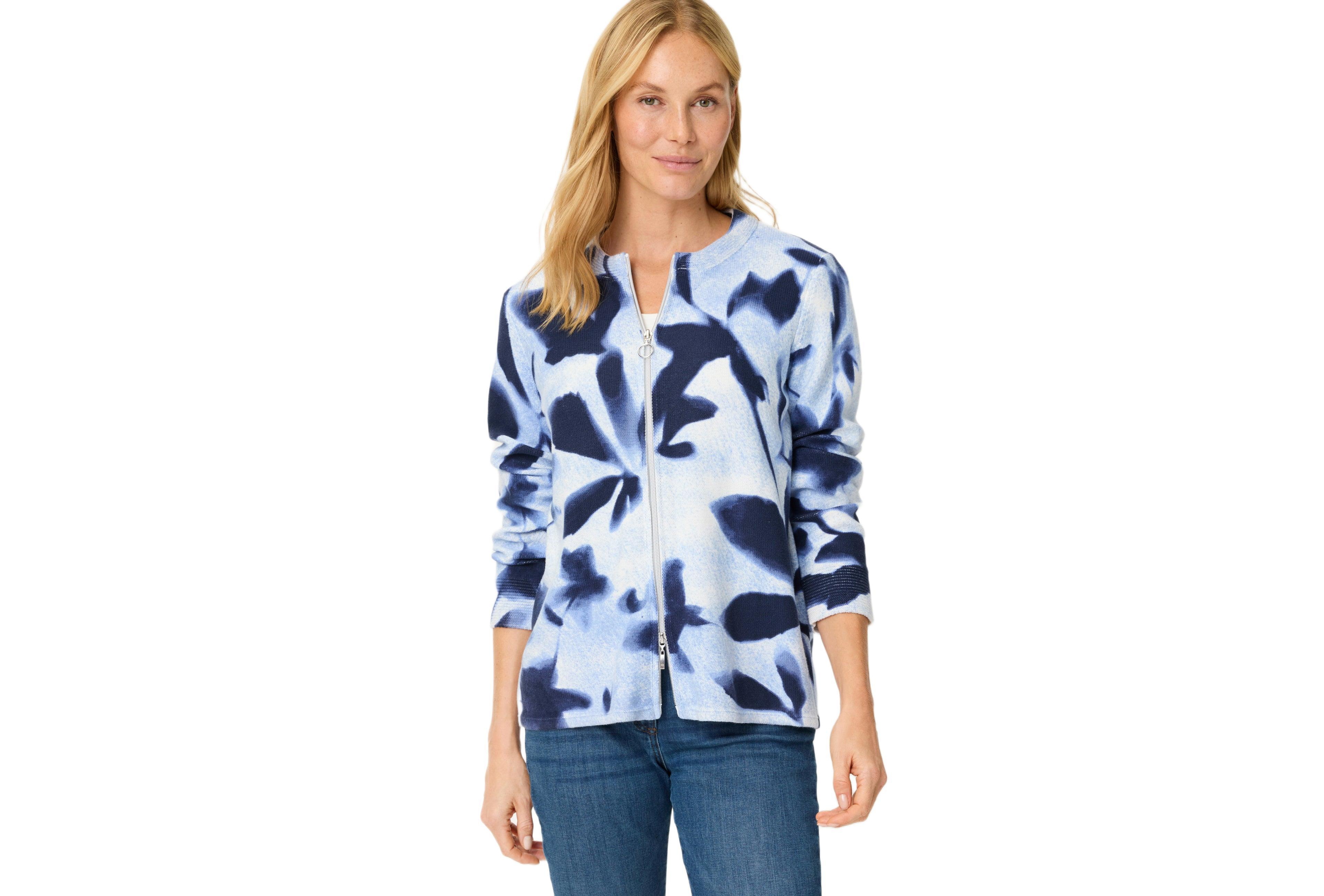 Olsen Women's Abstract Floral Zip Cardigan