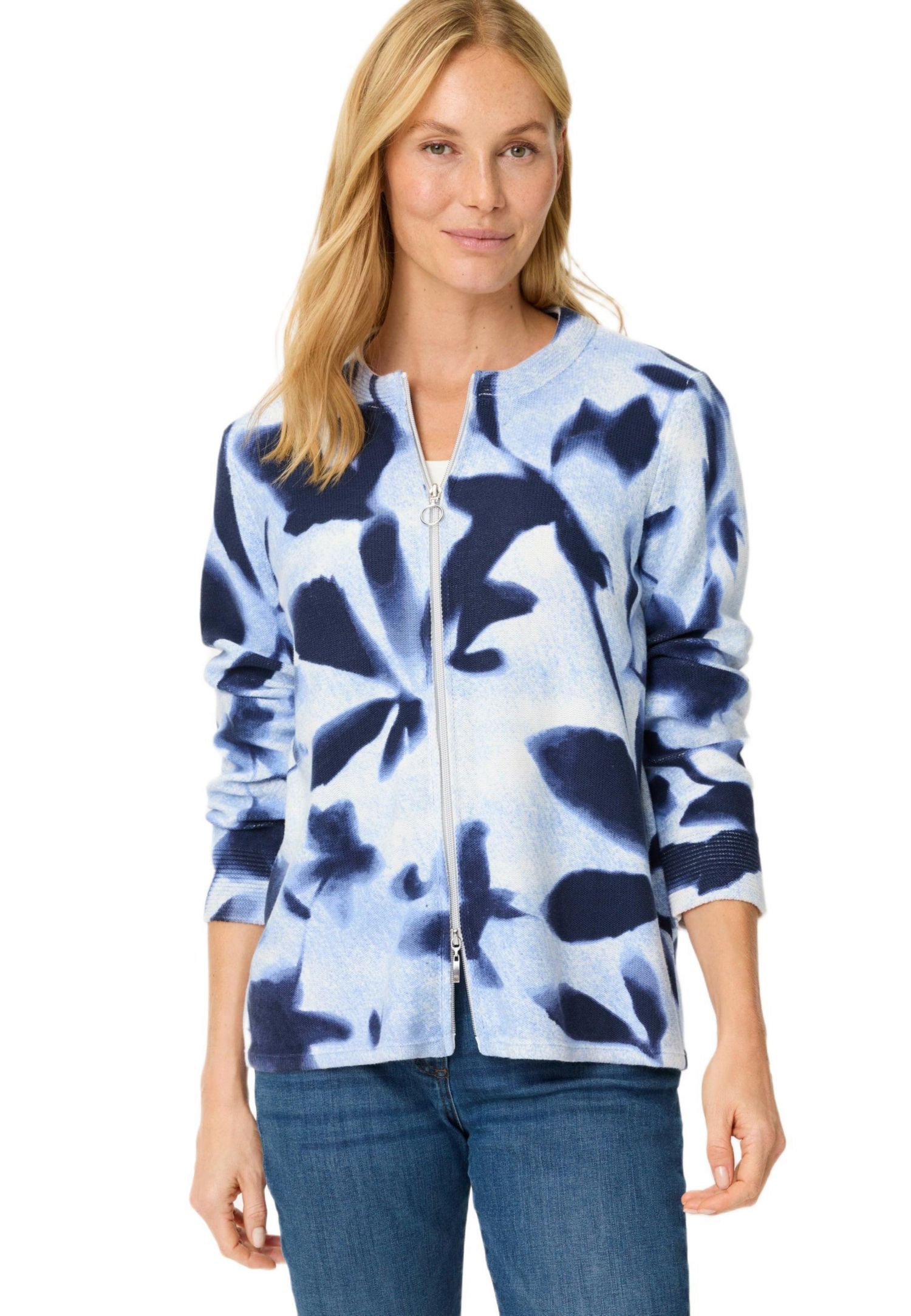 Women's Abstract Floral Zip Cardigan