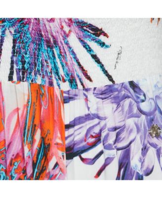 Women's White Floral Print Cotton Smock Detail Jumpsuit