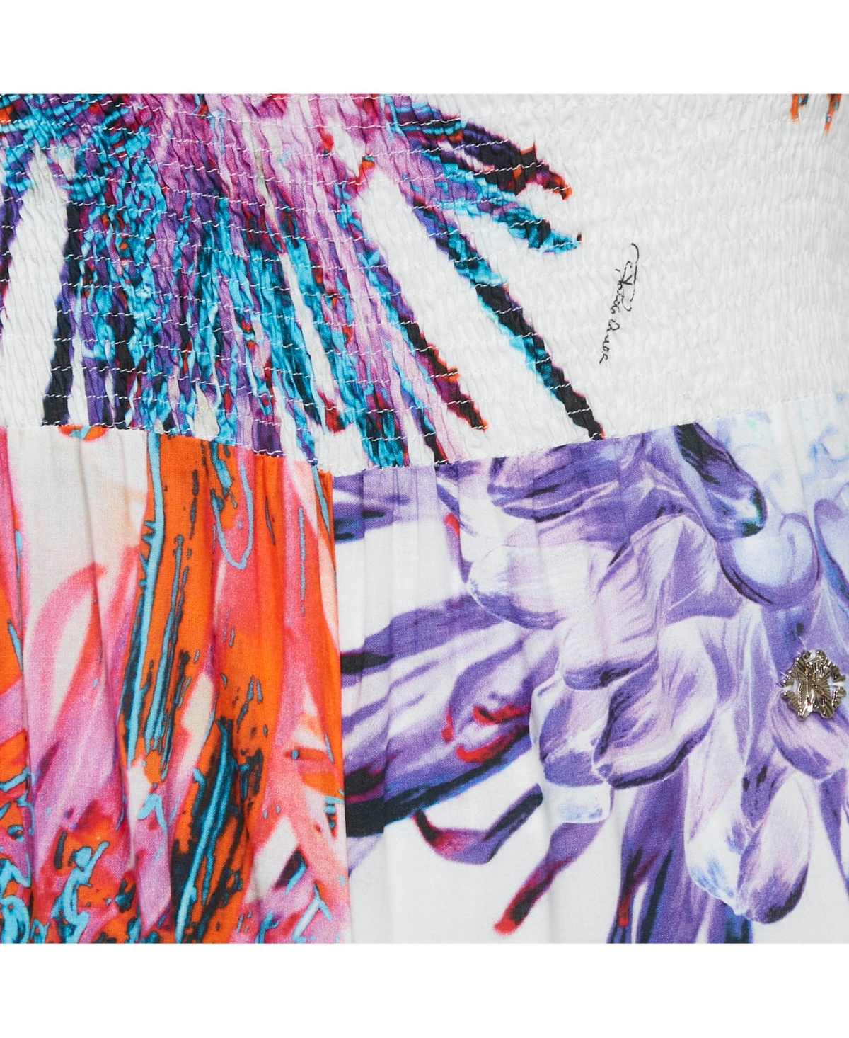 Pre-Owned Roberto Cavalli Women's White Floral Print Cotton Smock Detail Jumpsuit