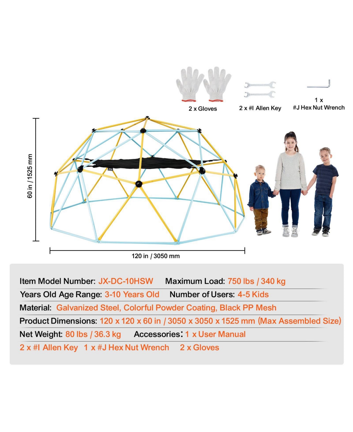 Sugift 10FT Kids Climbing Dome with Hammock and Swing 750 Lb Capacity