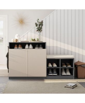 Streamdale Livingroom Cabinet with Shoe Bench, 2 Doors, 3-Tier Shelves, Entryway Bench, 4 Shoe Racks