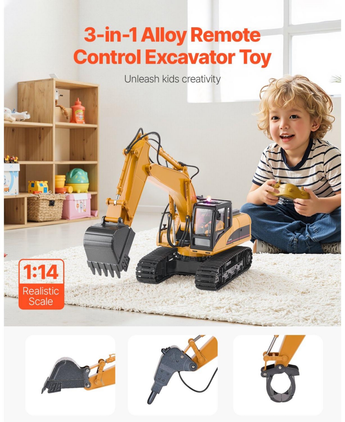 Hongge Rc Excavator 15-Channel 1:14 Scale with Metal Shovel