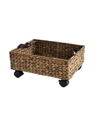 Adaline 18.11" Classic Farmhouse Hand-Woven Hyacinth Rectangular Underbed Storage Bin with Wheels and Handles