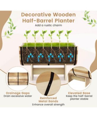 Outdoor Wooden Planter Solid Acacia Wood Half-Barrel Planter Box with Legs