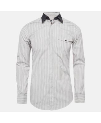 Men's White Pinstripe Cotton Long Sleeve Shirt