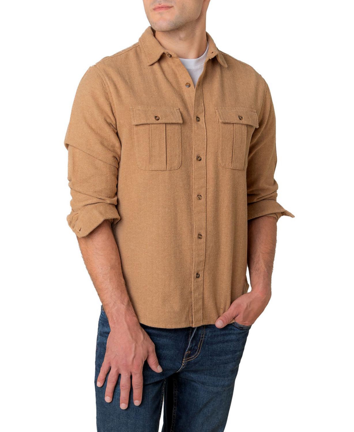 Hope & Henry Men's Organic Flannel Double Pocket Button Down Shirt